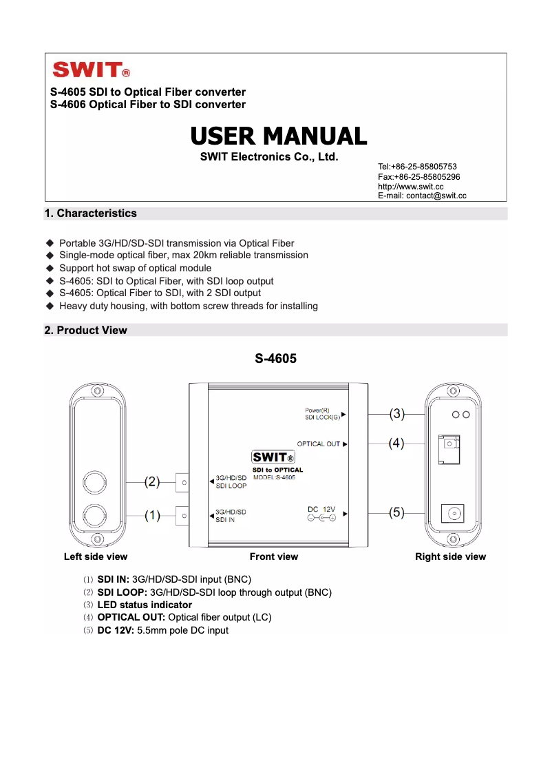 Página 1 del manual Manual de usuario SWIT S-4605