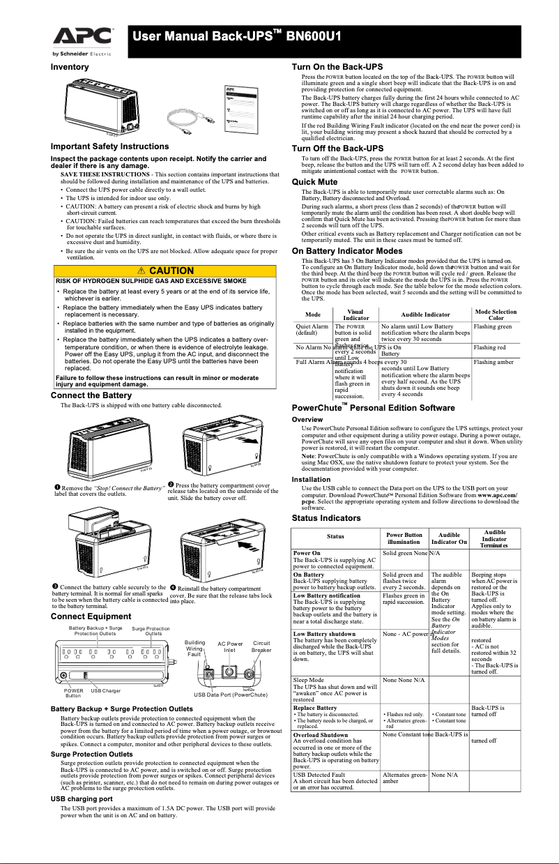 Page 1 de la notice Manuel utilisateur APC Back-UPS BN600U1