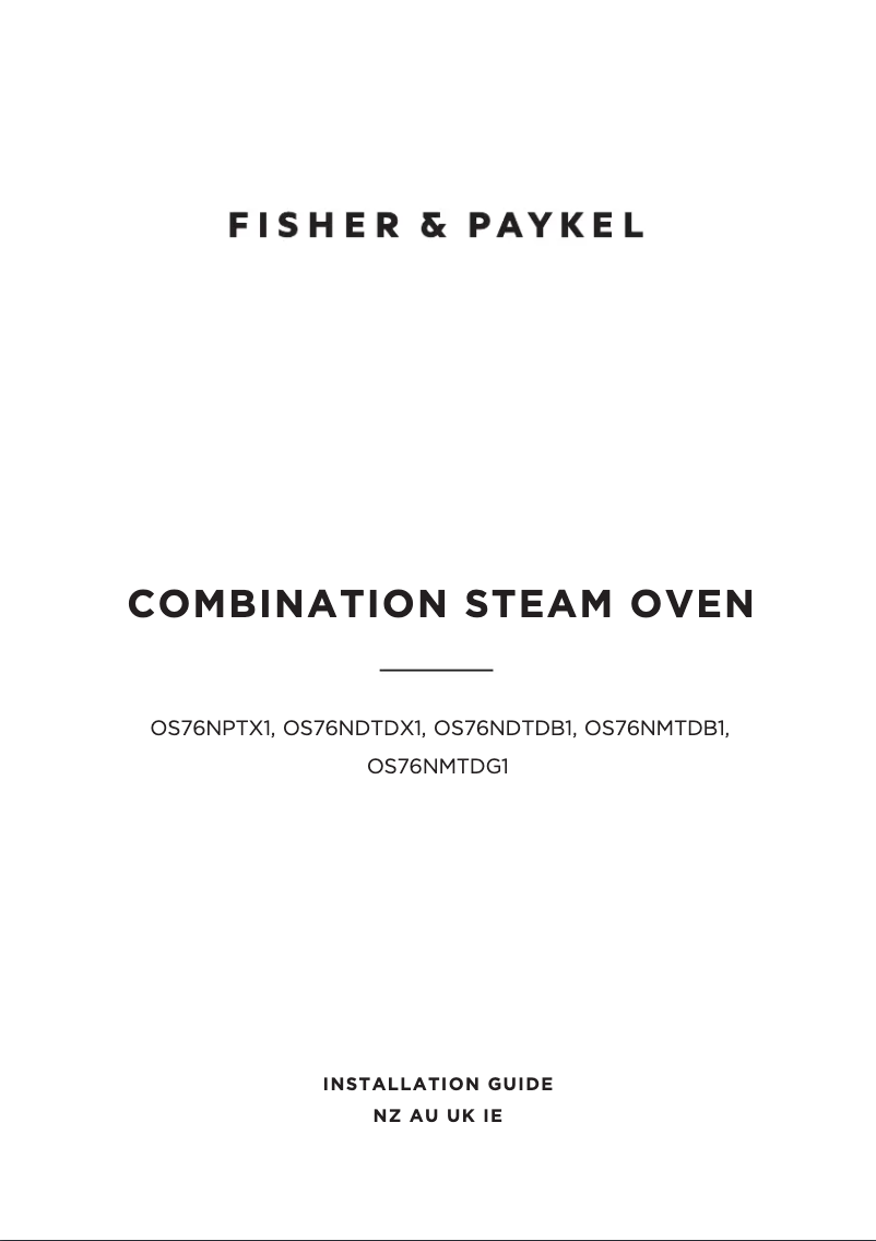 Page 1 de la notice Guide d'installation Fisher & Paykel OS76NDTDX1