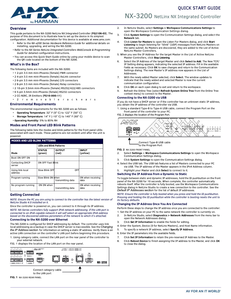 Image de la première page du manuel de l'appareil NetLinx NX-3200