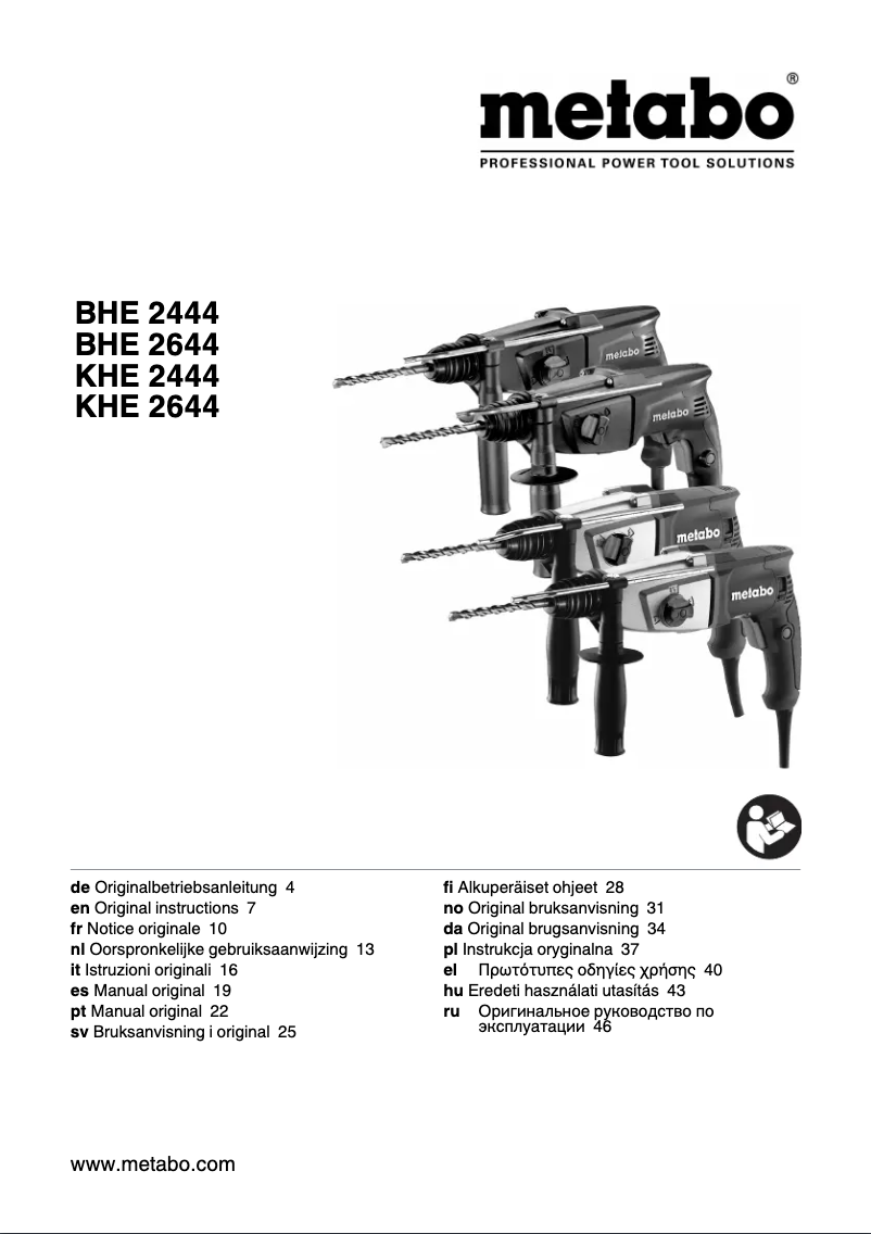 Page n°1 - Manuel utilisateur Metabo BHE 2444