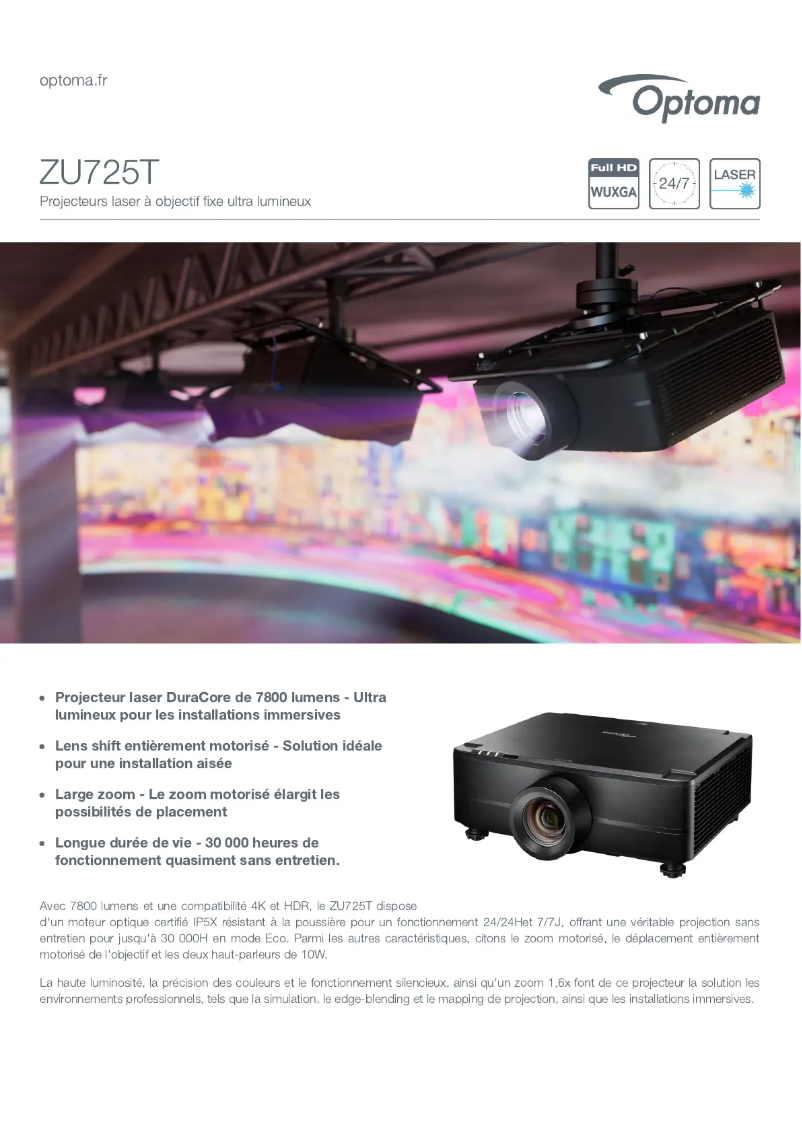 Page n°1 - Fiche technique Optoma ZU725T