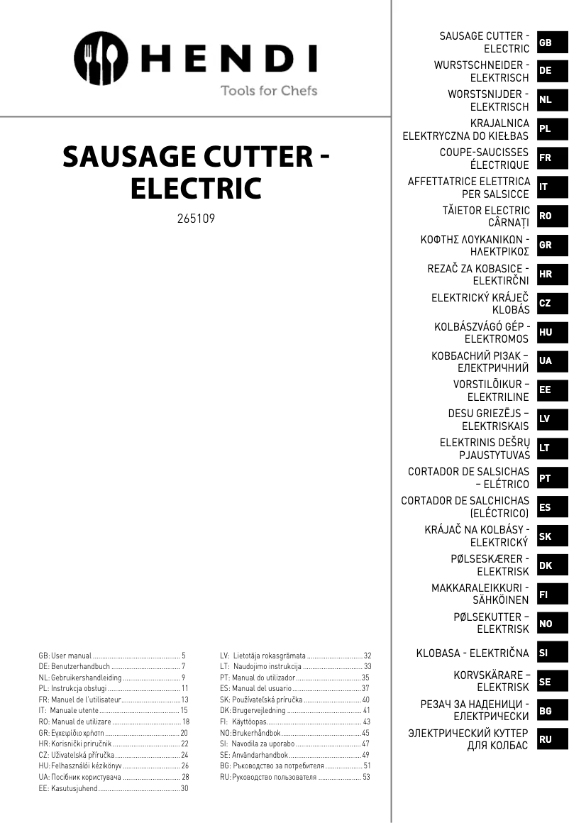Page 1 de la notice Fiche technique Hendi 265109