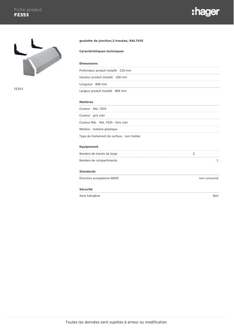 Page n°1 - Manuel utilisateur Hager FZ353