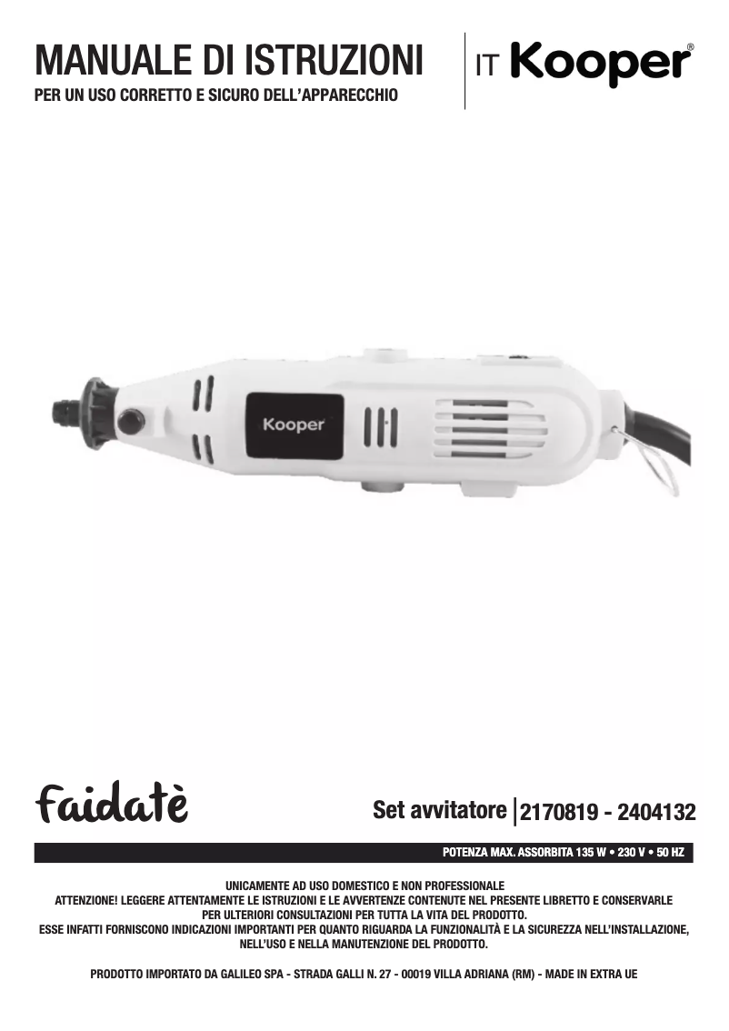 Page 1 de la notice Manuel utilisateur Kooper 2404132