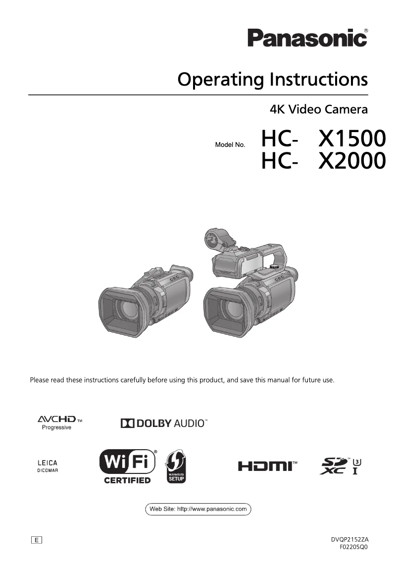 Imagen de la primera página del manual del dispositivo HC-X1500E
