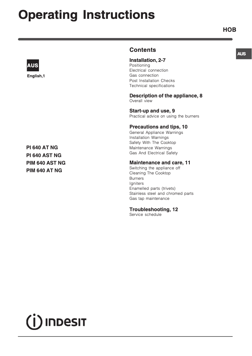 Image de la première page du manuel de l'appareil PI 640 AT (WH) NG