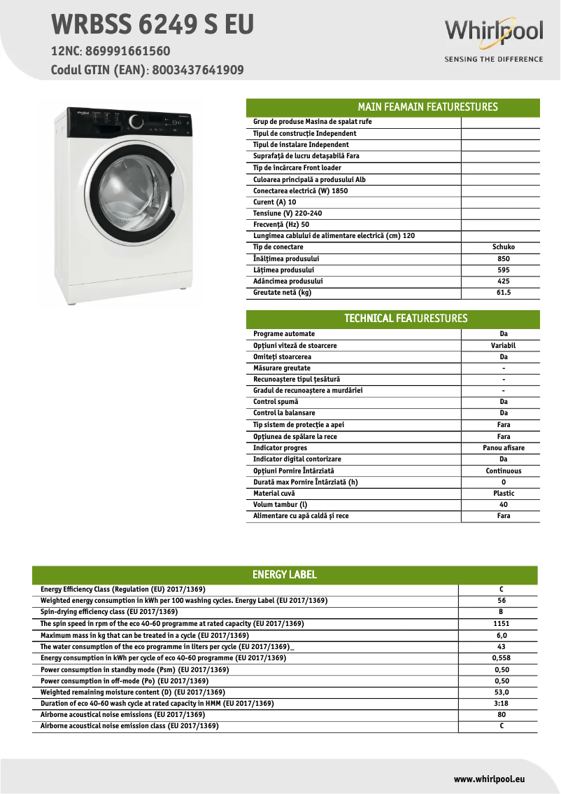 Page n°1 - Fiche technique Whirlpool WRBSS 6249 S EU