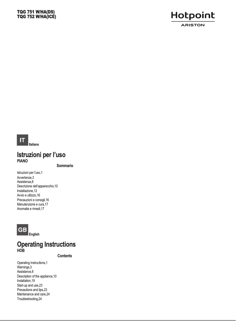 First page image of the manual for TQG 751 W/HA(DS)