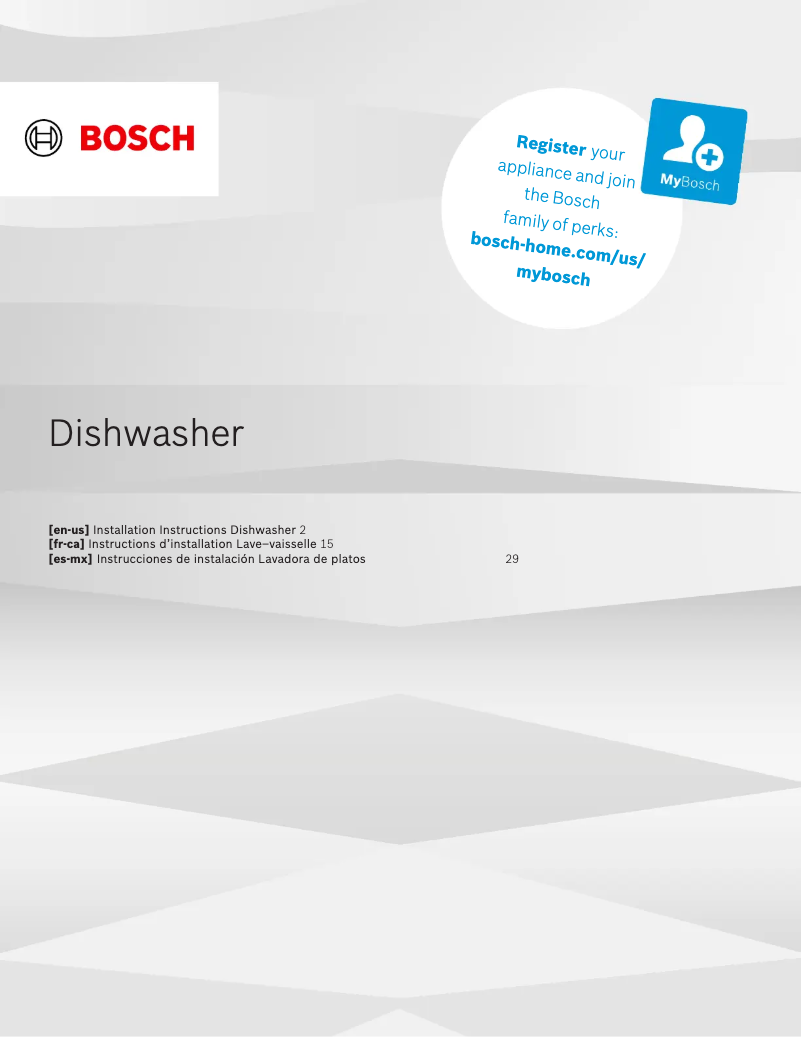 Page 1 de la notice Guide d'installation Bosch SHE5AE75N