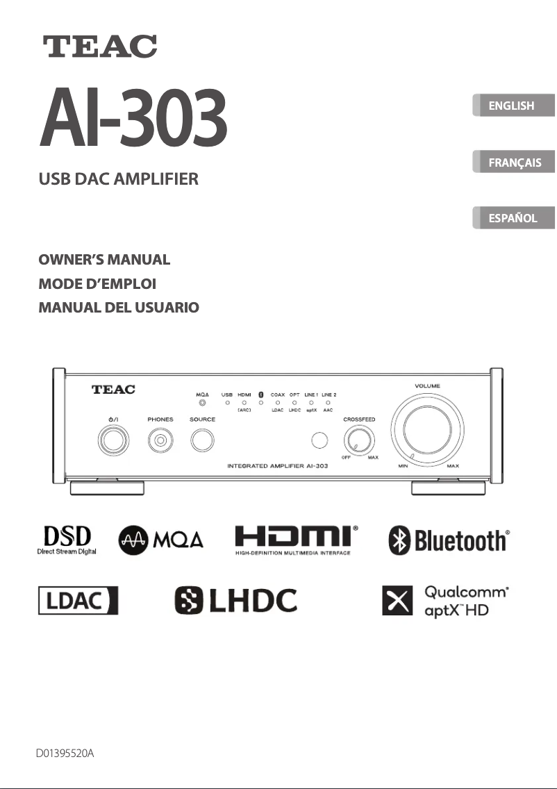 Page 1 de la notice Manuel utilisateur Teac AI-303