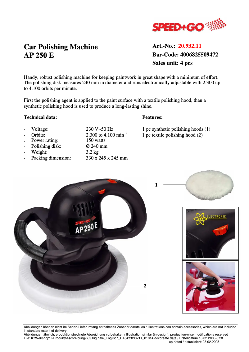 Image de la première page du manuel de l'appareil AP 250 E