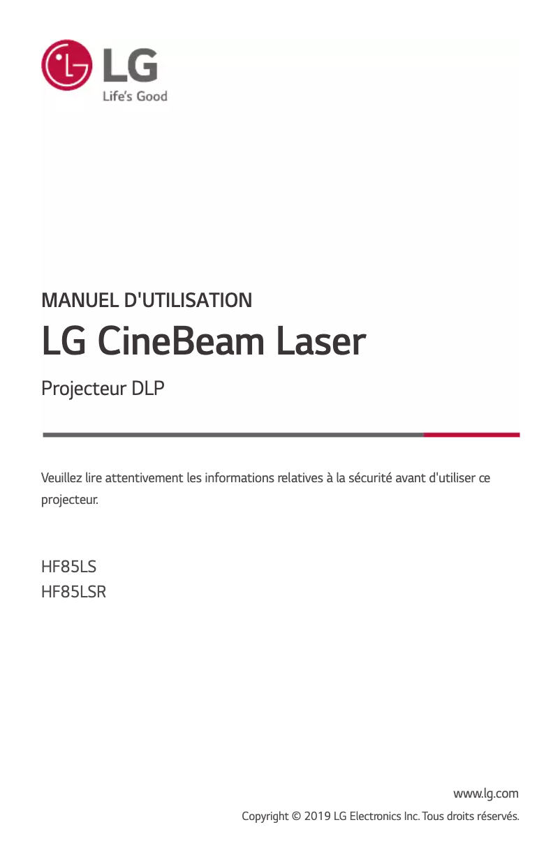 Page 1 de la notice Manuel utilisateur LG CineBeam Laser HF85LSR