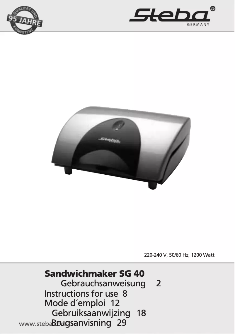 Page 1 de la notice Manuel utilisateur Steba SG 40