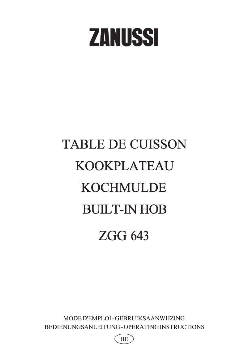 Page 1 de la notice Manuel utilisateur Zanussi ZGG 643 ICA