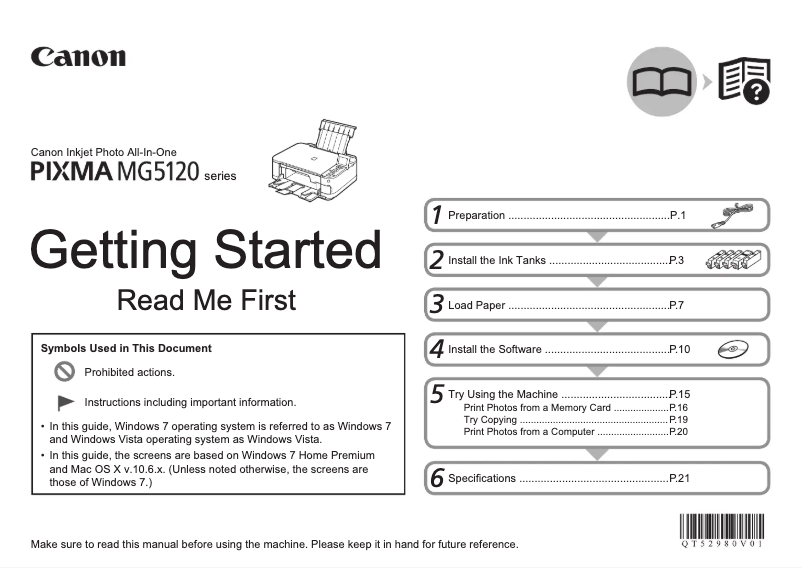Page 1 de la notice Manuel utilisateur Canon Pixma MG5120