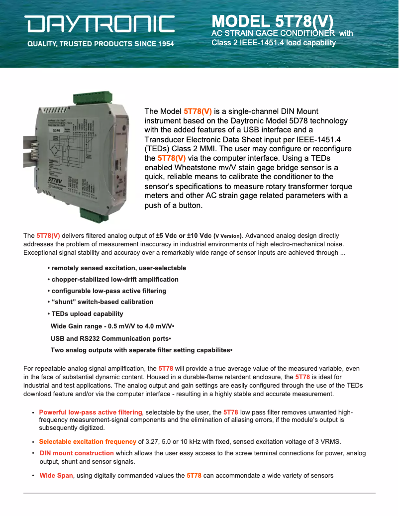Page 1 de la notice Fiche technique Daytronic 5T78