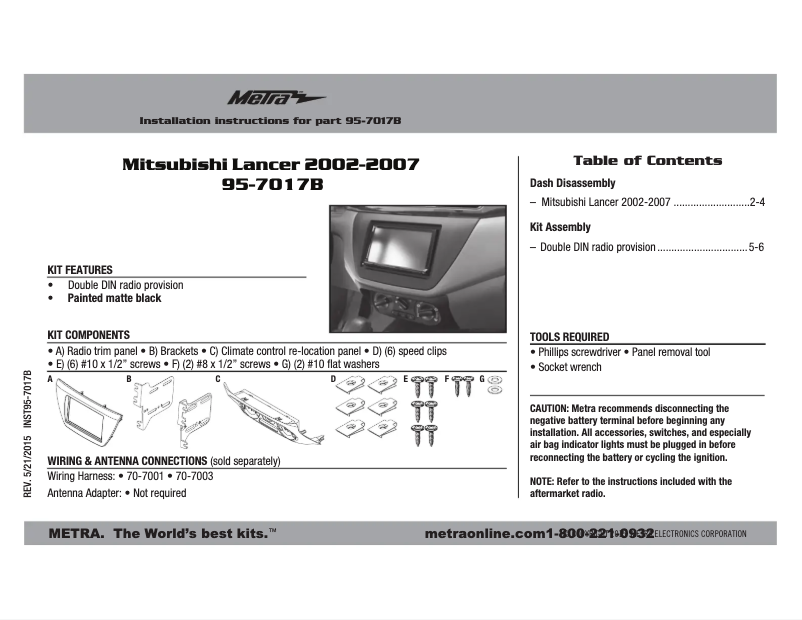 Page n°1 - Manuel utilisateur Metra 95-7017B