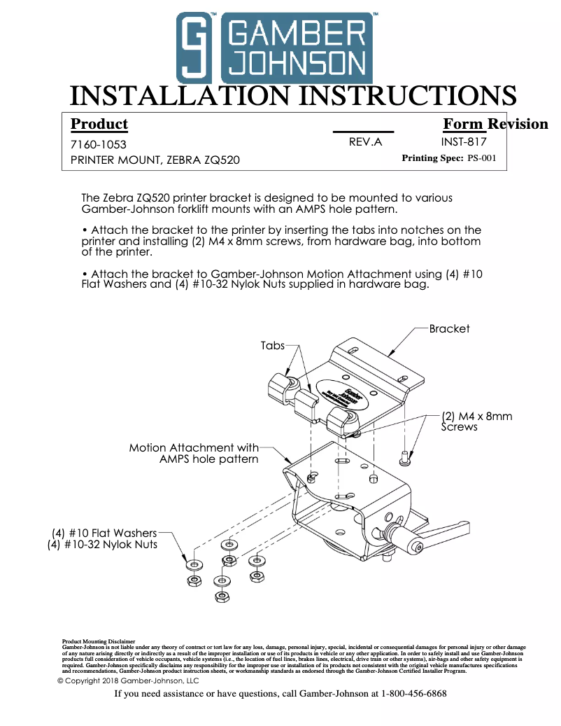 Page 1 de la notice Manuel utilisateur Gamber-Johnson 7160-1053