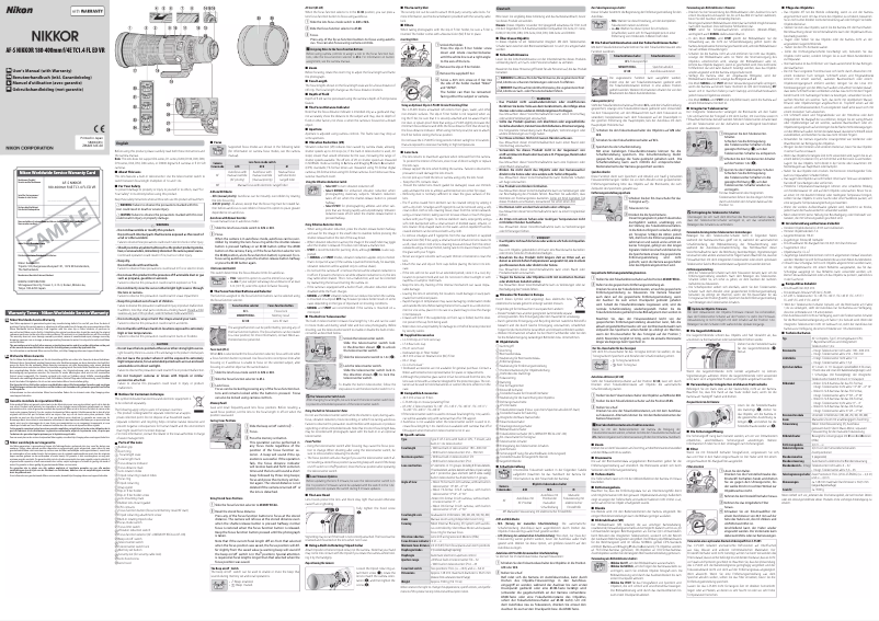 Page 1 de la notice Manuel utilisateur Nikon Nikkor AF-S 180-400mm f/4E TC1.4 FL ED VR