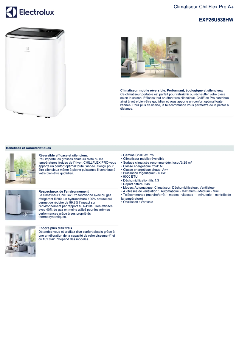 Page 1 de la notice Fiche technique Electrolux EXP26U538HW