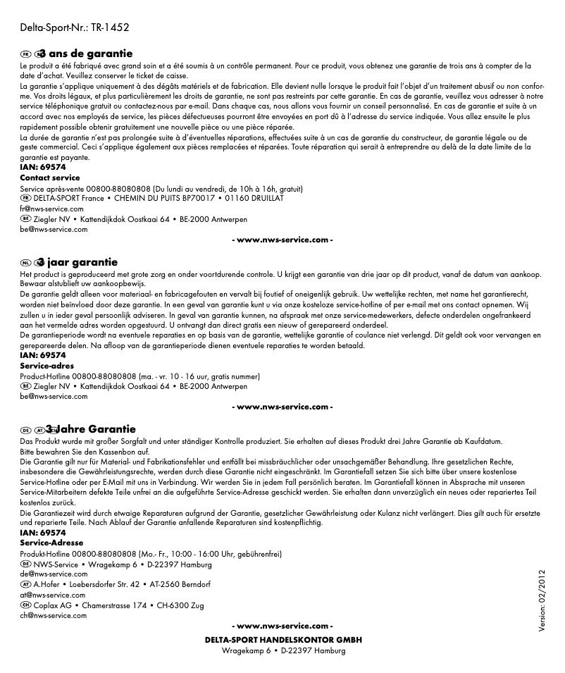Page 1 de la notice Manuel utilisateur Crivit IAN 069574