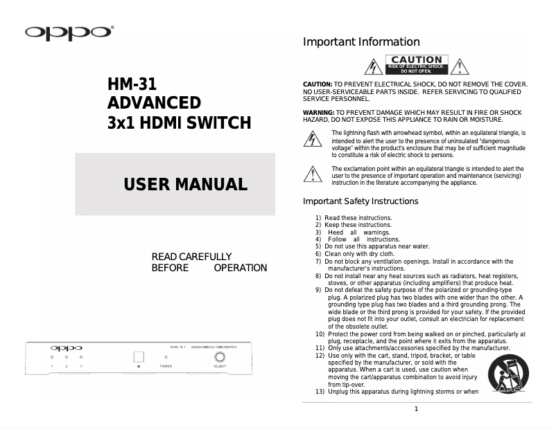 Image de la première page du manuel de l'appareil HM-31