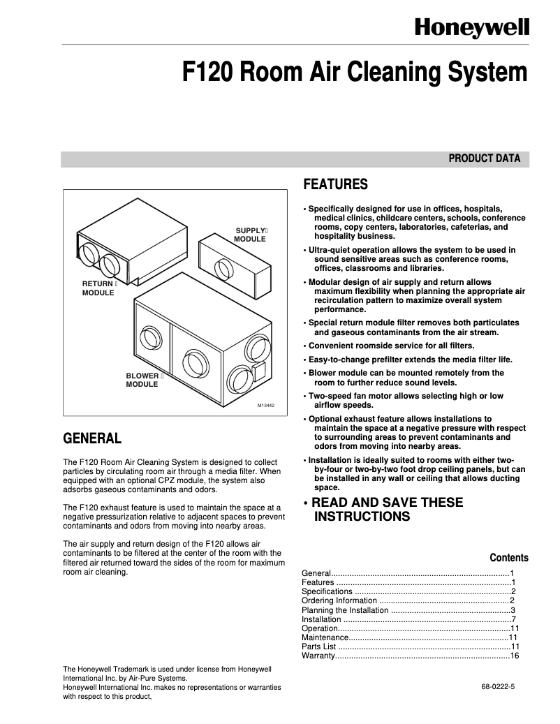 Page 1 de la notice Manuel utilisateur Honeywell F120