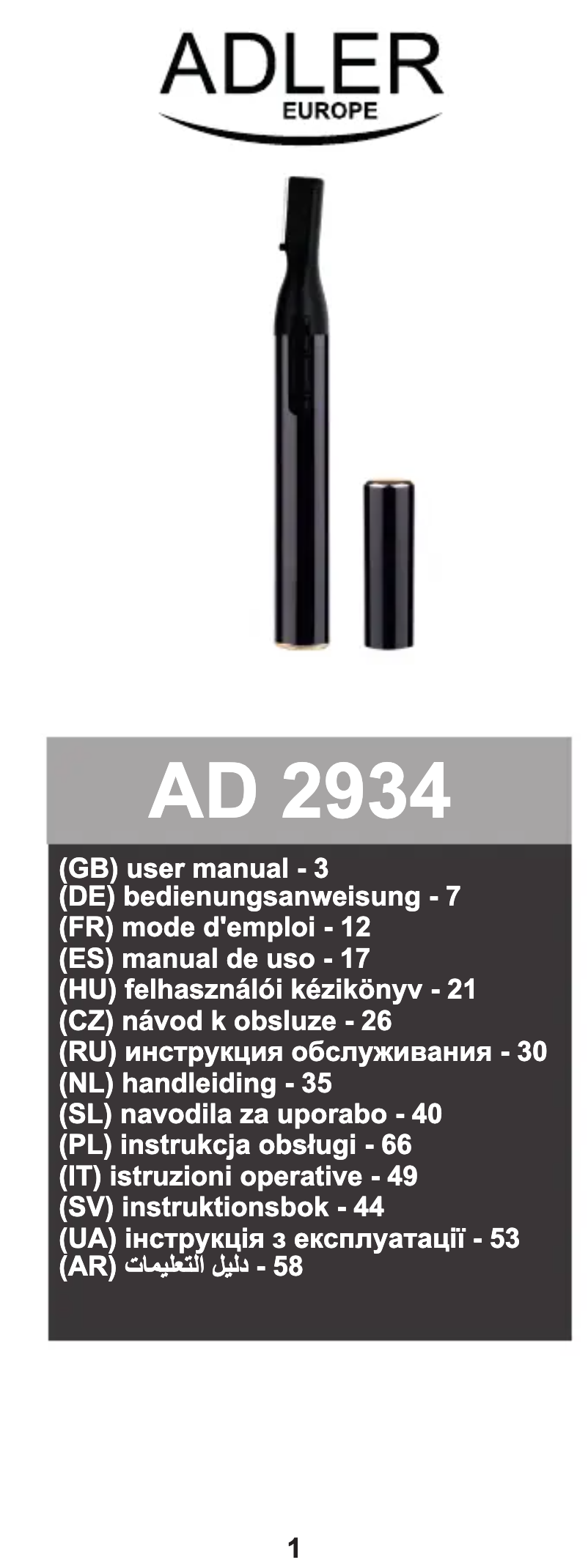 Page n°1 - Manuel utilisateur Adler AD 2934