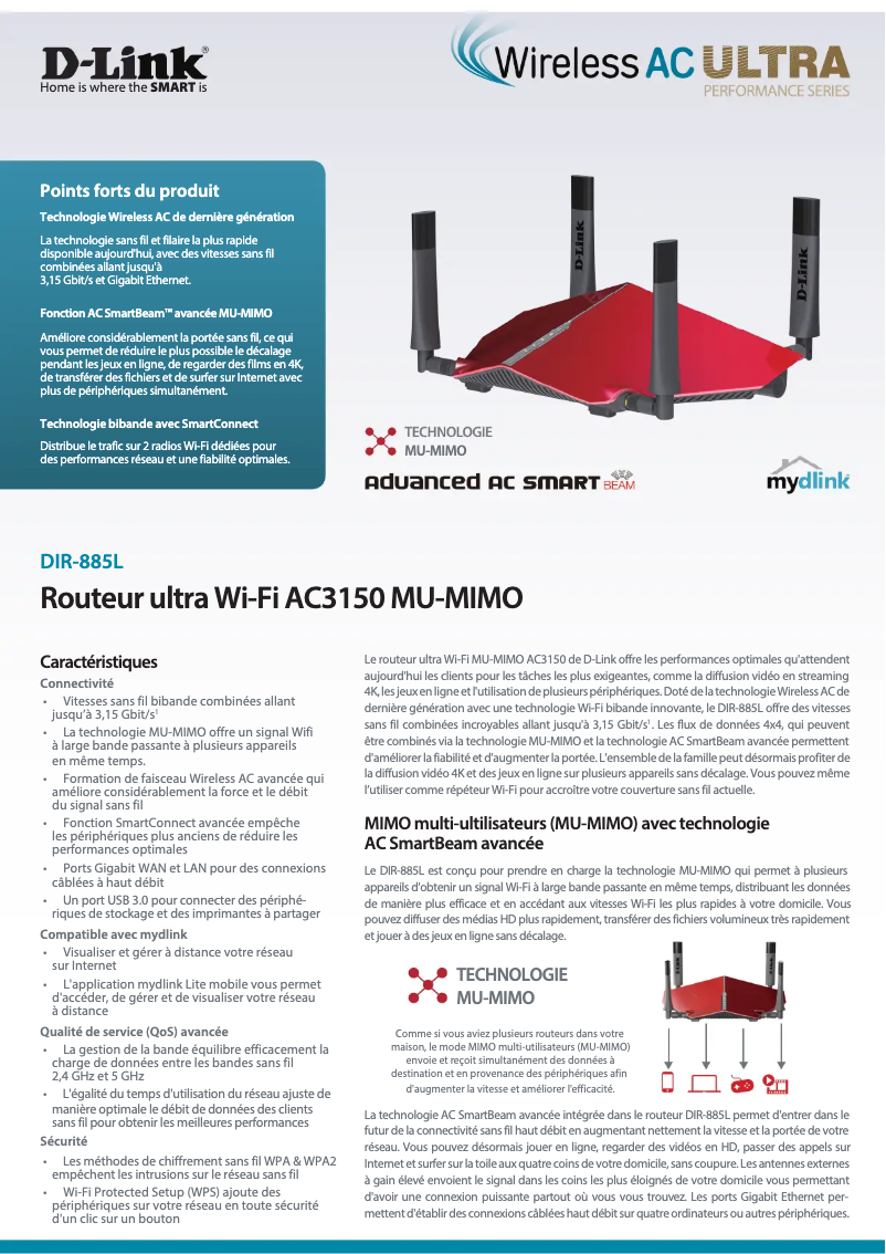 Page 1 de la notice Fiche technique D-Link DIR-885L