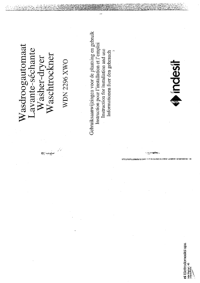 Page n°1 - Manuel utilisateur Indesit WDN 2296 XWO