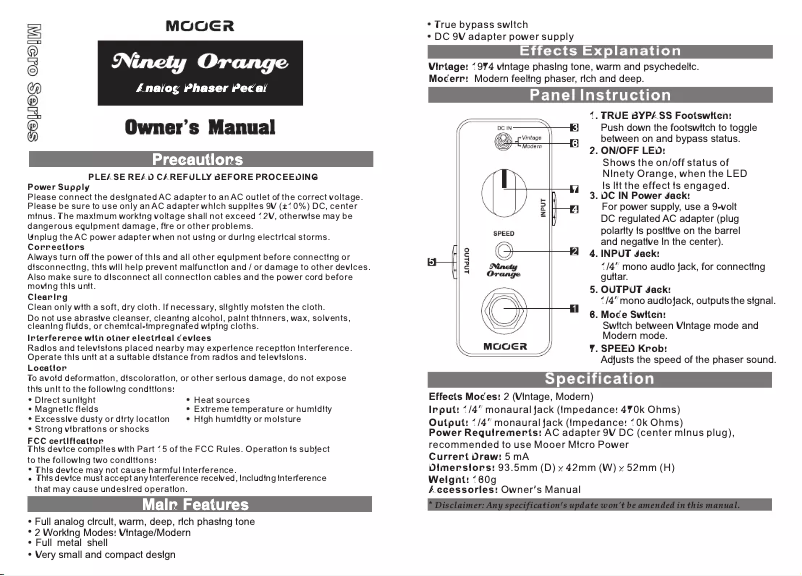 Page n°1 - Manuel utilisateur Mooer Ninety Orange