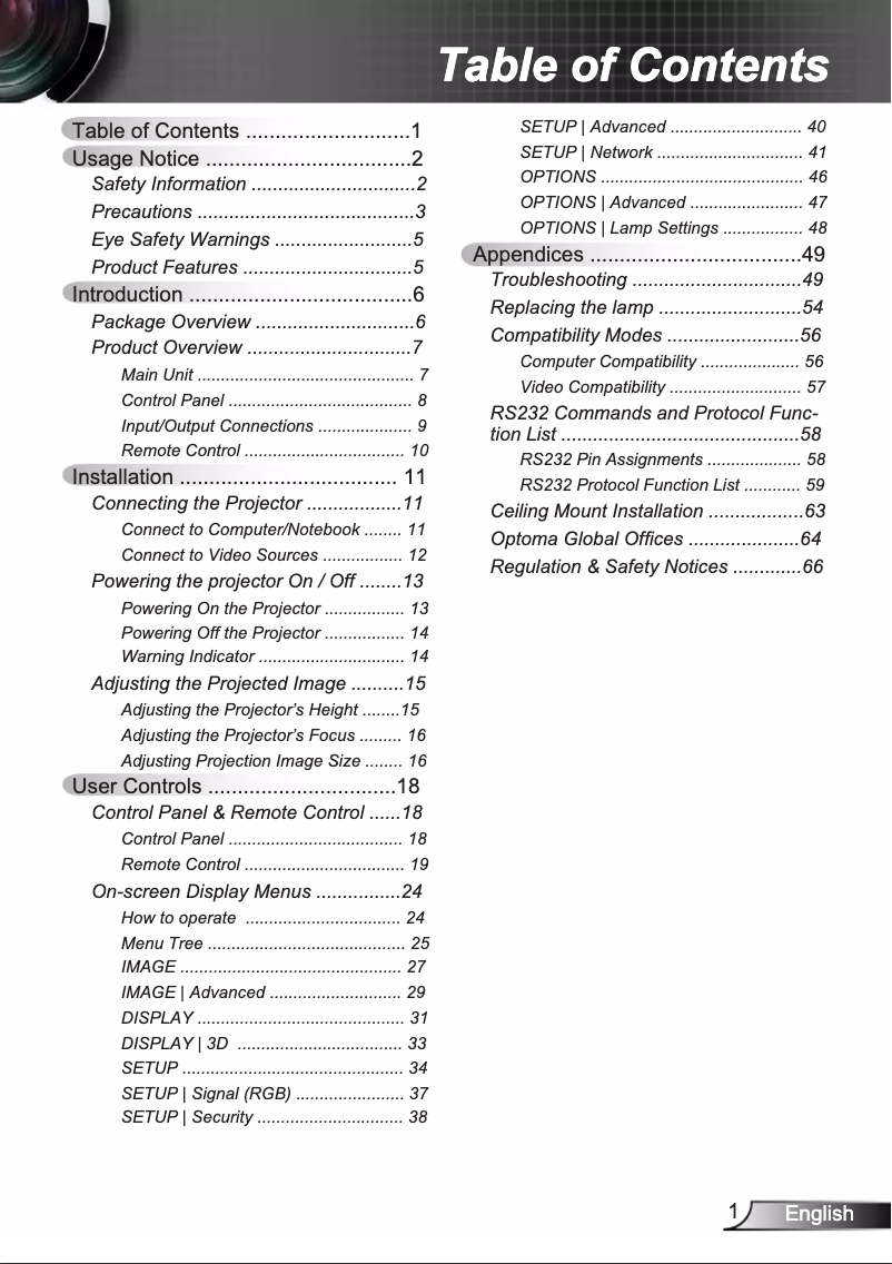 Page n°1 - Manuel utilisateur Optoma TX762