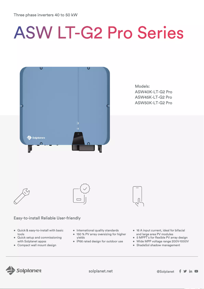 Page 1 de la notice Fiche technique Solplanet ASW50K-LT-G2 Pro