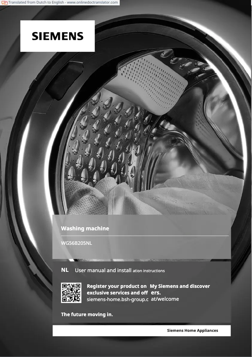 Page 1 de la notice Manuel utilisateur Siemens WG56B205NL