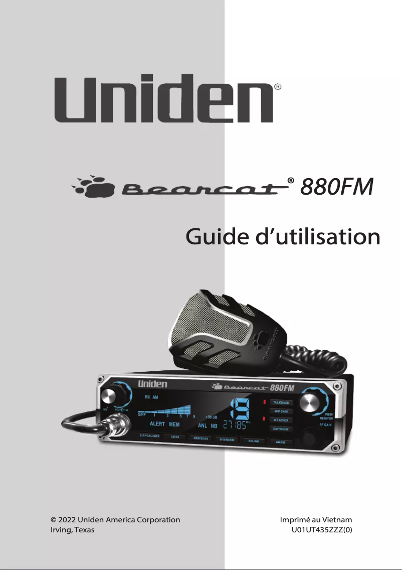 Page 1 de la notice Manuel utilisateur Uniden Bearcat 880FM