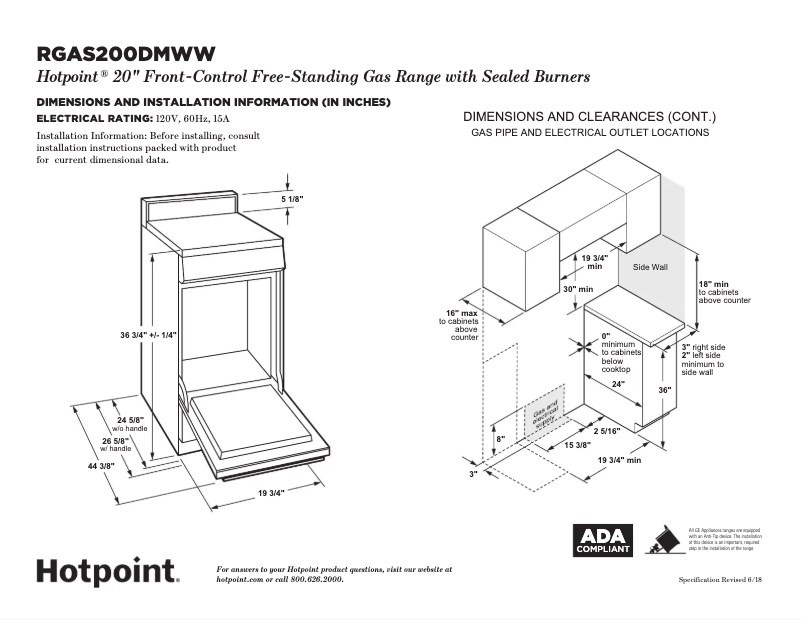 Page 1 de la notice Fiche technique Hotpoint RGAS200DMWW