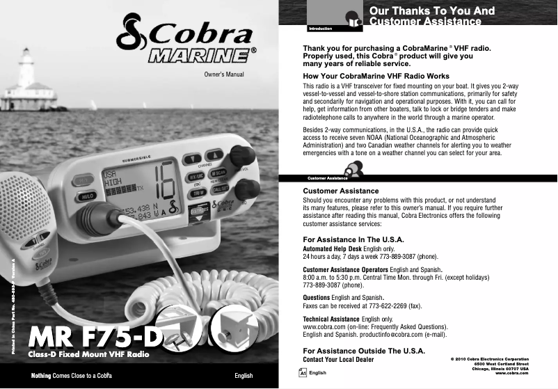 Page n°1 - Manuel utilisateur Cobra MR F75-D