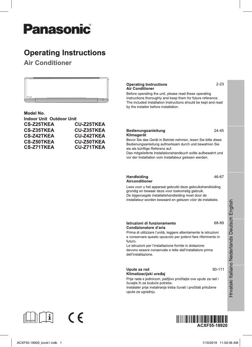 Page n°1 - Manuel utilisateur Panasonic CS-Z25TKEA