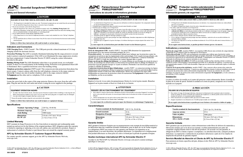 Page n°1 - Manuel utilisateur APC SurgeArrest Essential P6WU2