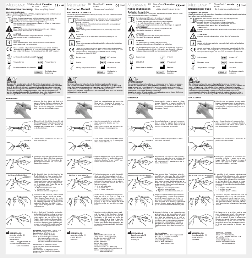 Page 1 de la notice Manuel utilisateur Medisana GlucoDock lancetten
