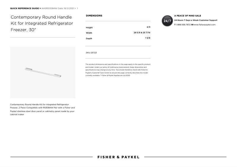 Page 1 de la notice Manuel utilisateur Fisher & Paykel AHSRD3084W