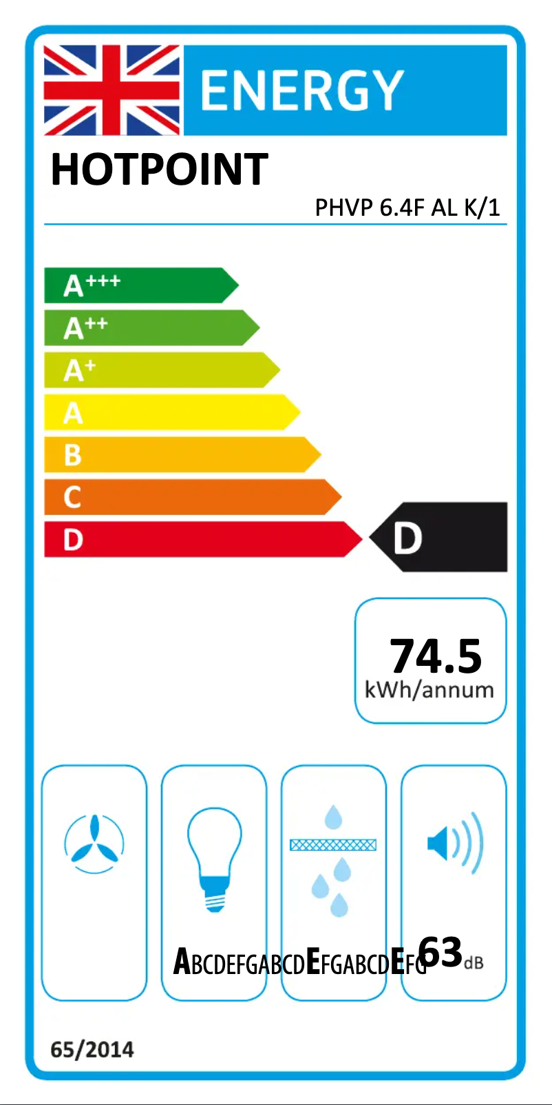 Page 1 de la notice Label énergétique Hotpoint PHVP 6.4F AL K/1