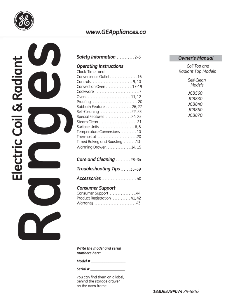 Page 1 of the manual User Manual GE JCB840