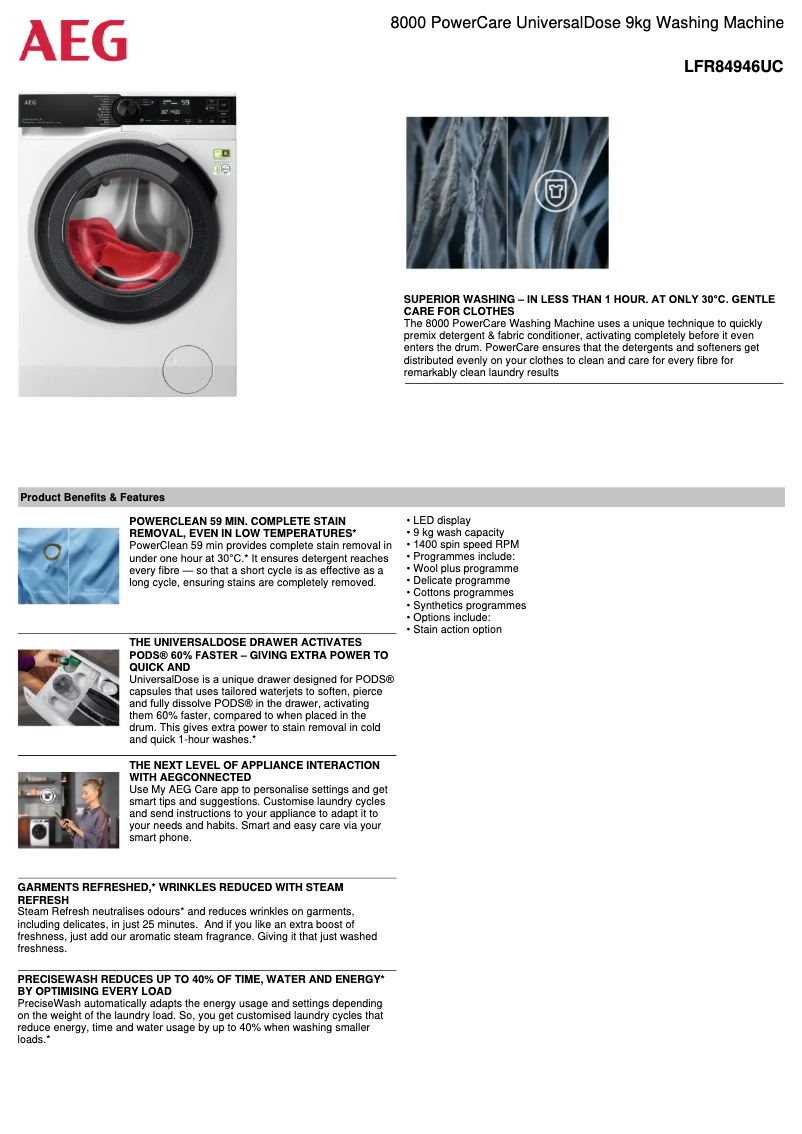 Page 1 de la notice Fiche technique AEG LFR84946UC