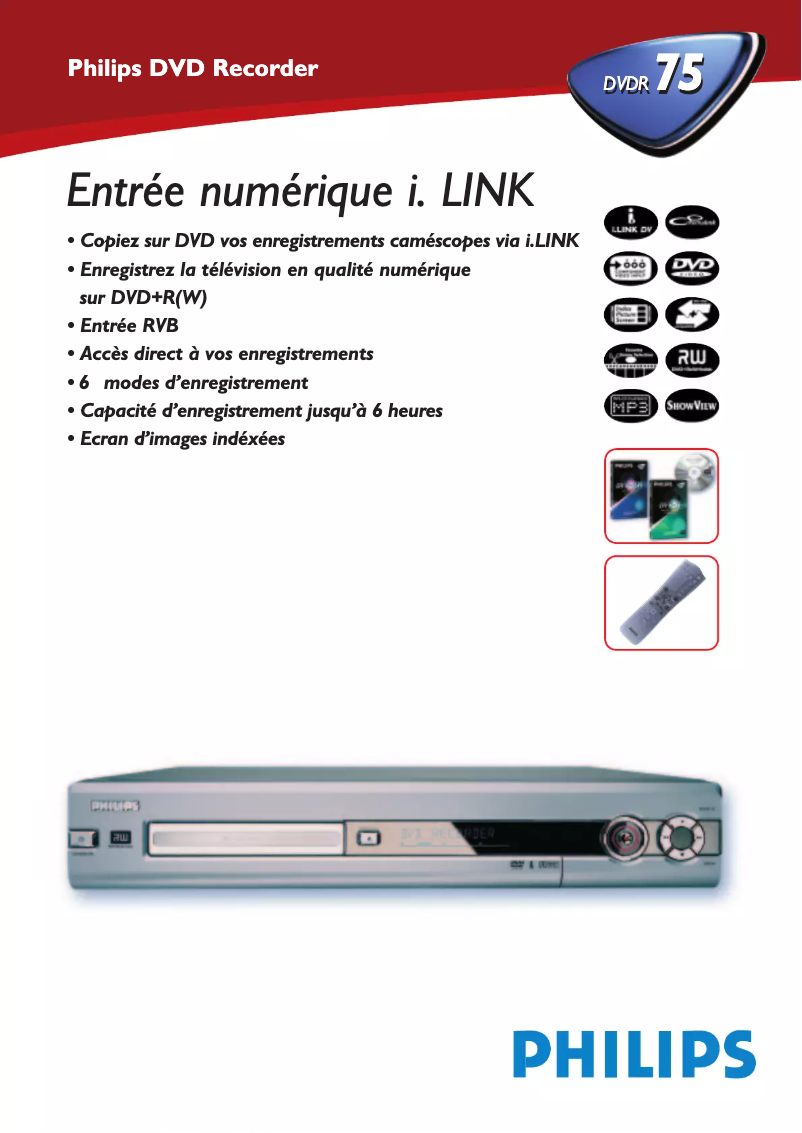 Page 1 of the manual Technical Sheet Philips DVDR75