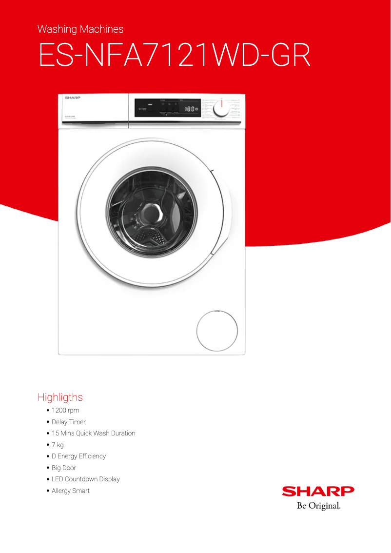 Page 1 de la notice Fiche technique Sharp ES-NFA7121WD-GR