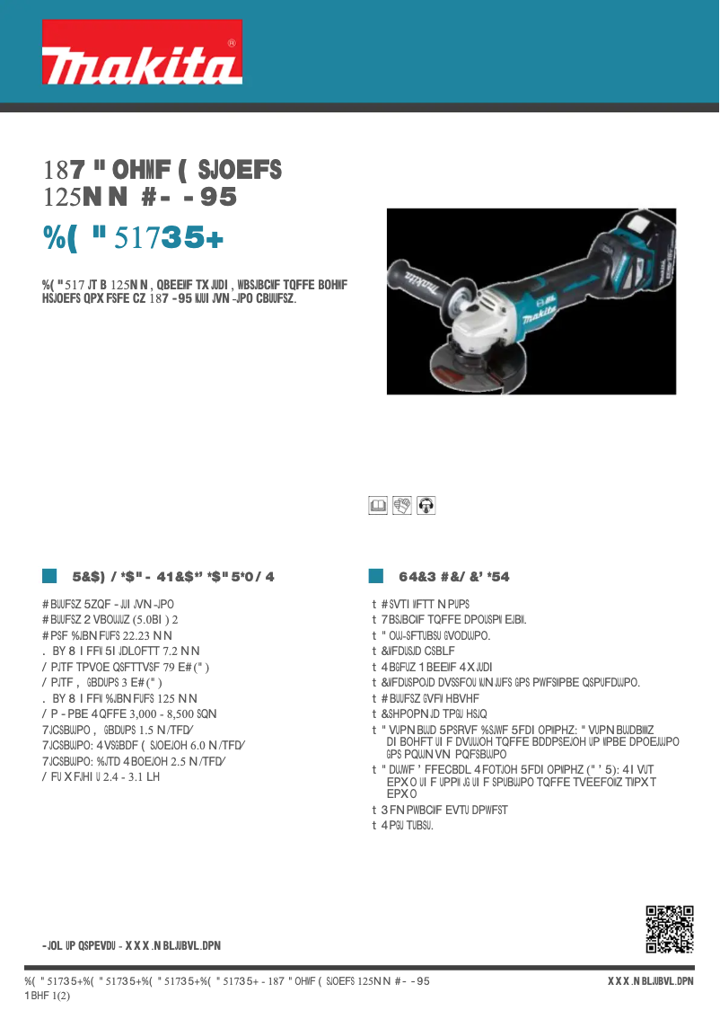 Page 1 de la notice Fiche technique Makita DGA517RTJ