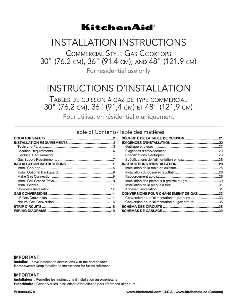 Page 1 de la notice Guide d'installation KitchenAid KGCU407VSS