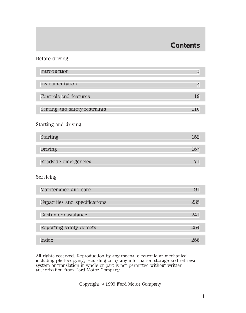 Page 1 de la notice Manuel utilisateur Mercury Villager (1999)